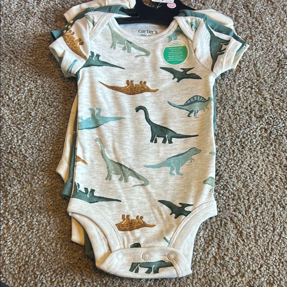 Carter's Cream and Green Dinosaur Bodysuit